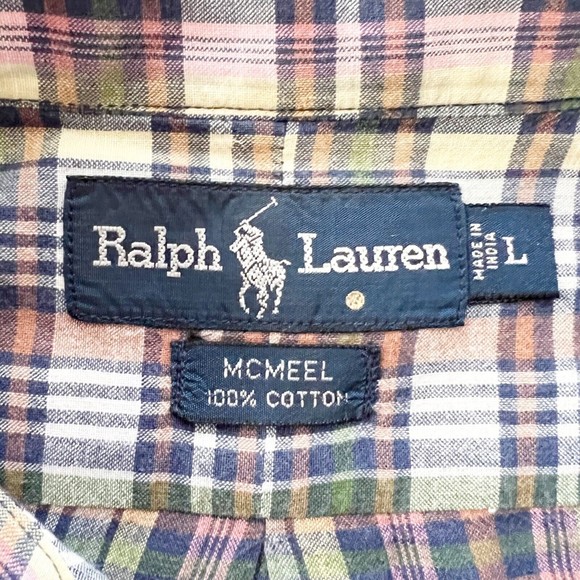 VTG Ralph Lauren MCMEEL Cotton Plaid Button Down Shirt S/S Lightweight Soft Sz L - Picture 6 of 8